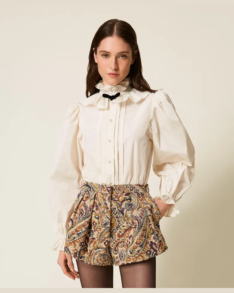 Twin-Set Hemden - Hemdbluse aus Taft mit Samtband, „Parchment"-Beige, Größe „parchment“-beige