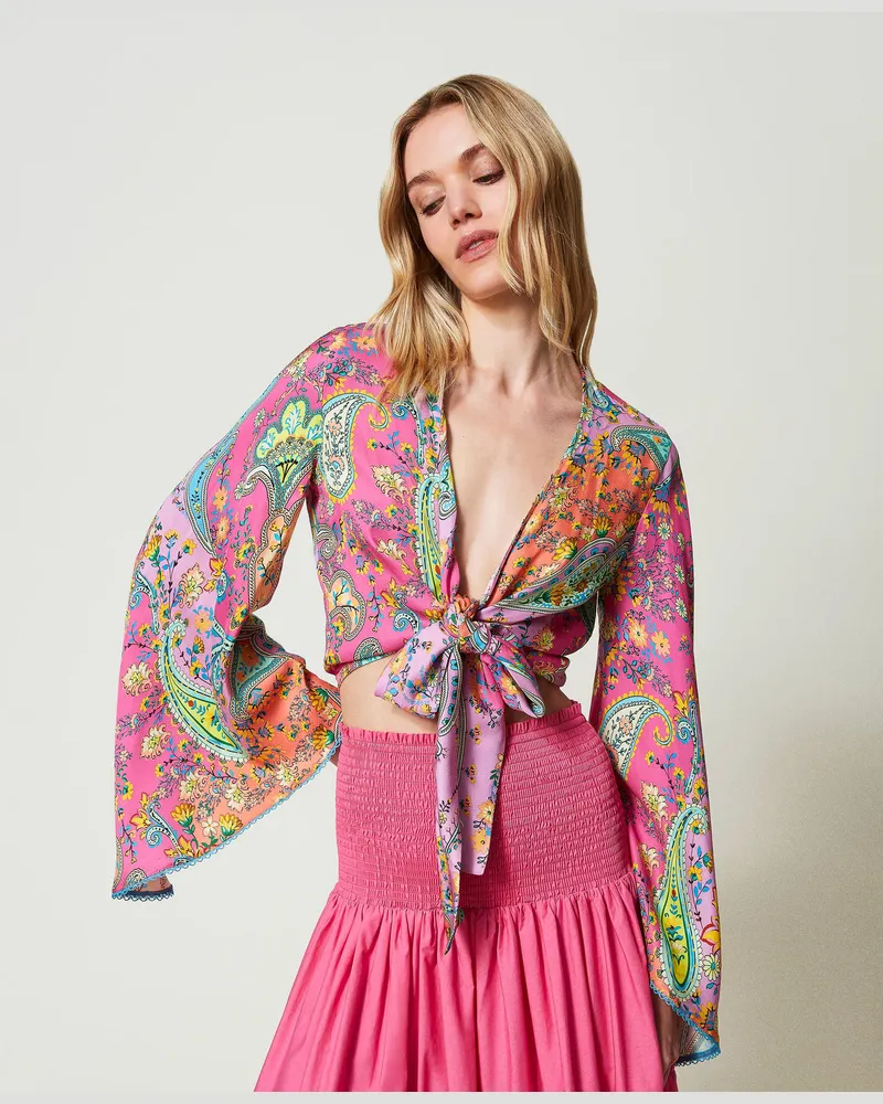 Twin-Set Bademode - Twillbluse mit Paisleyprint, Print Paisley Multicolor „Pink Dahlia"-Fuchsia, Größe: M 