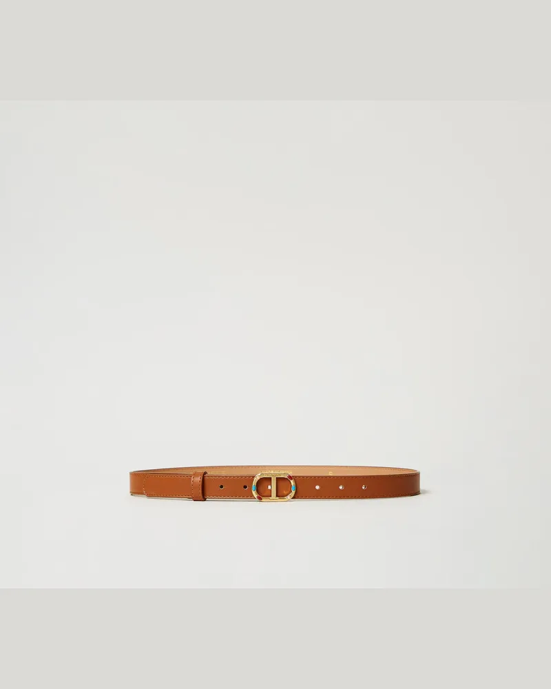 Twin-Set Accessoires - Gürtel mit „Oval T"-Schließe mit Strass, Leder, Größe Leder
