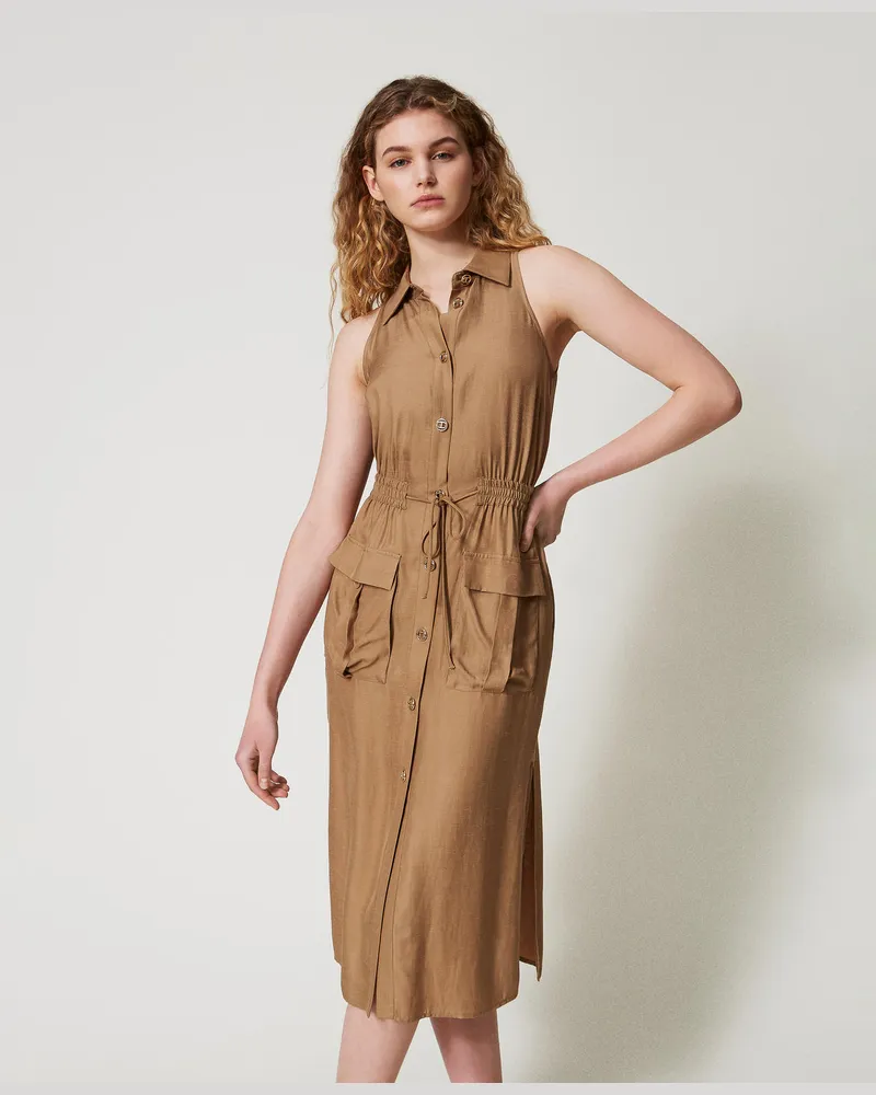 Twin-Set Kleider - Maxikleid aus Envers-Satin, Golden Green, Größe Golden