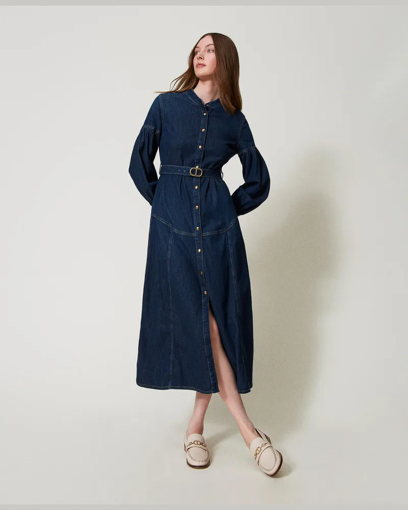 Twin-Set Kleider - Maxi-Jeanskleid mit Gürtel, Mittleres "Denimblau", Größe Mittleres