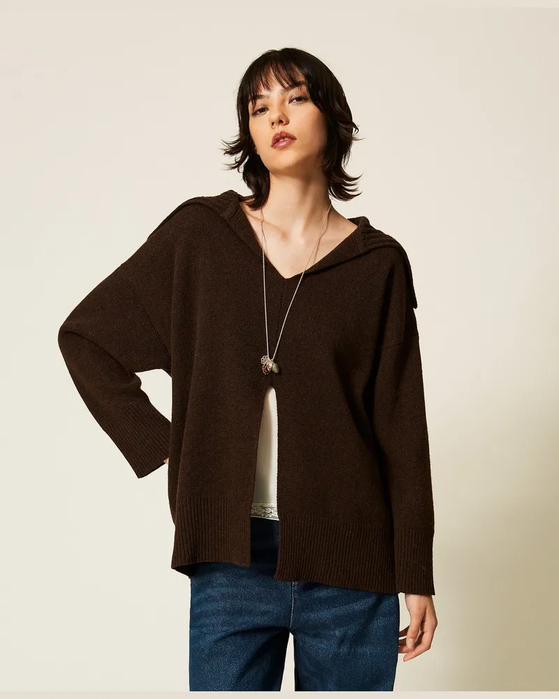Twin-Set Longpullover aus Wollmischung mit Schlitz Darkness