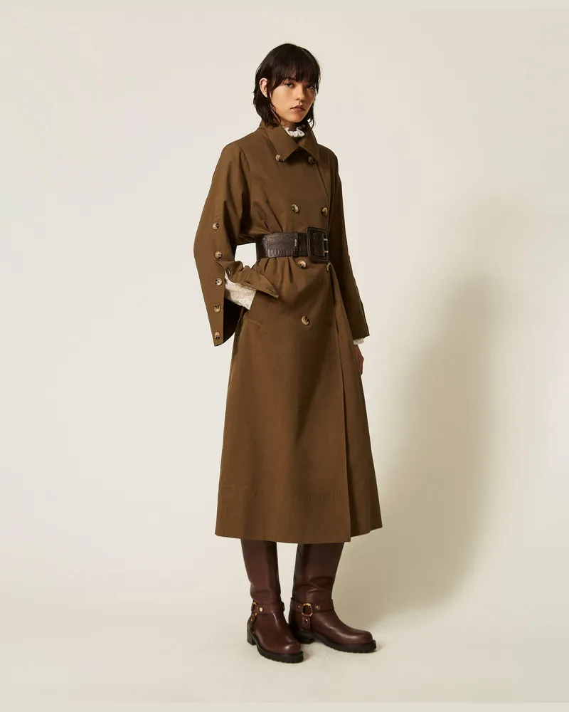 Twin-Set Trenchcoat aus Gabardine aus Baumwoll-Mischgewebe Buchengrün