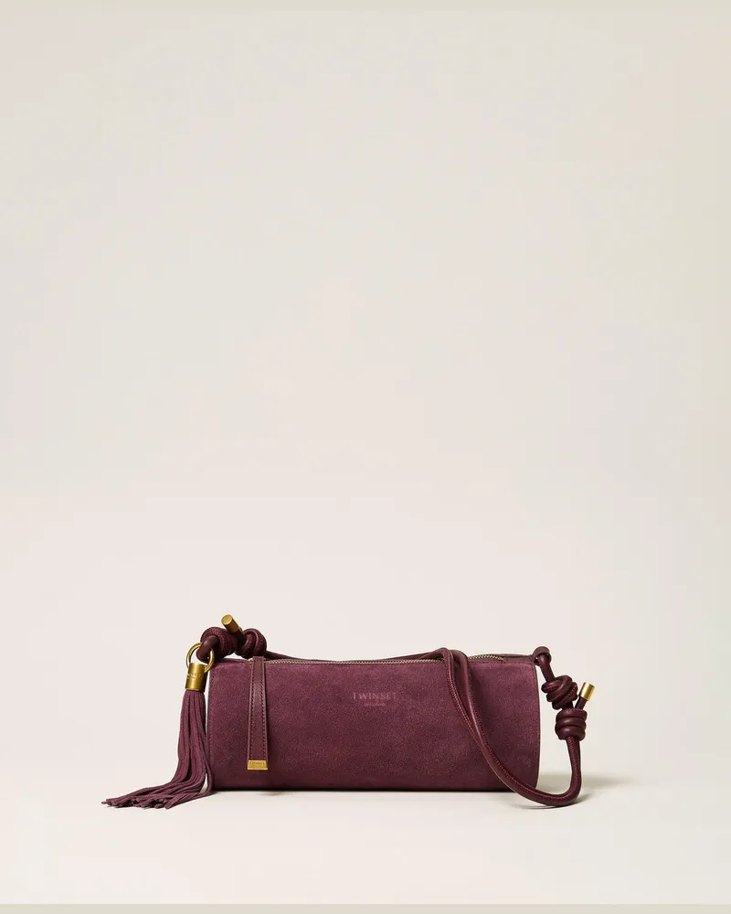 Twin-Set Zylindertasche aus Veloursleder mit Quaste Bordeaux