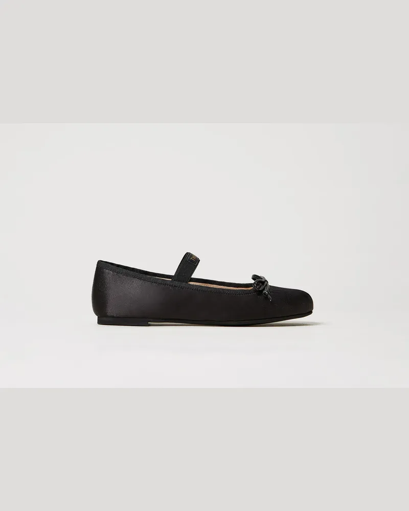 Twin-Set Schuhe - Ballerina aus Satin mit Riemchen, Schwarz, Größe Schwarz