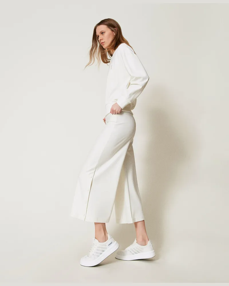 Twin-Set Hosen - Cropped-Hose mit Schlitzen, White Cloud, Größe White