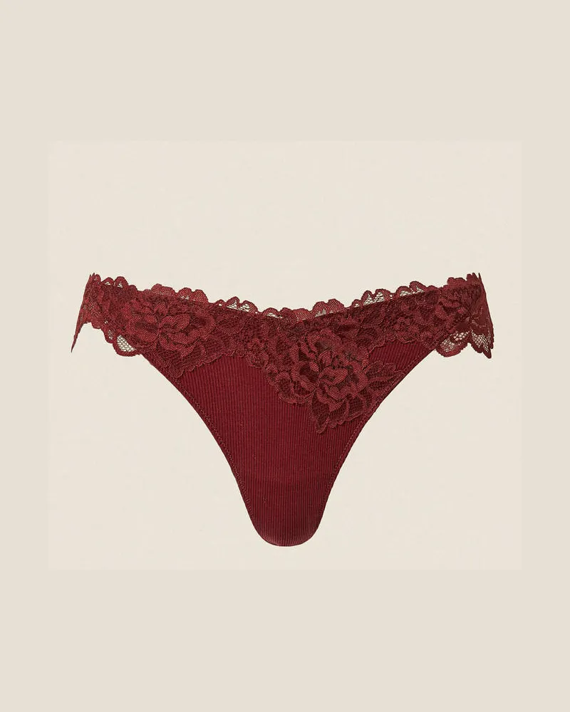 Twin-Set Unterwäsche und Nachtwäsche - Gerippter Tanga-Slip mit Spitze, Red Wine, Größe Red