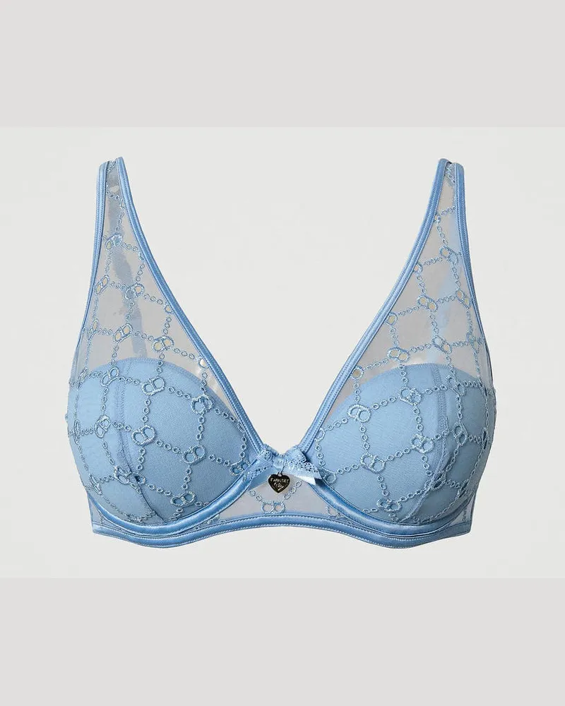 Twin-Set Unterwäsche - Bralette aus Tüll mit Oval Ts, "Blue Topaz"-Azur, Größe: 2-D 