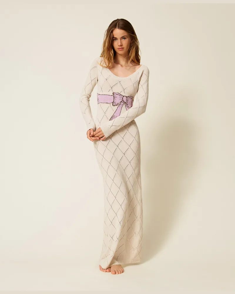 Twin-Set Kleider - Maxikleid aus Treeblend-Garn mit Intarsie, Chantily, Wolle, Größe Chantily