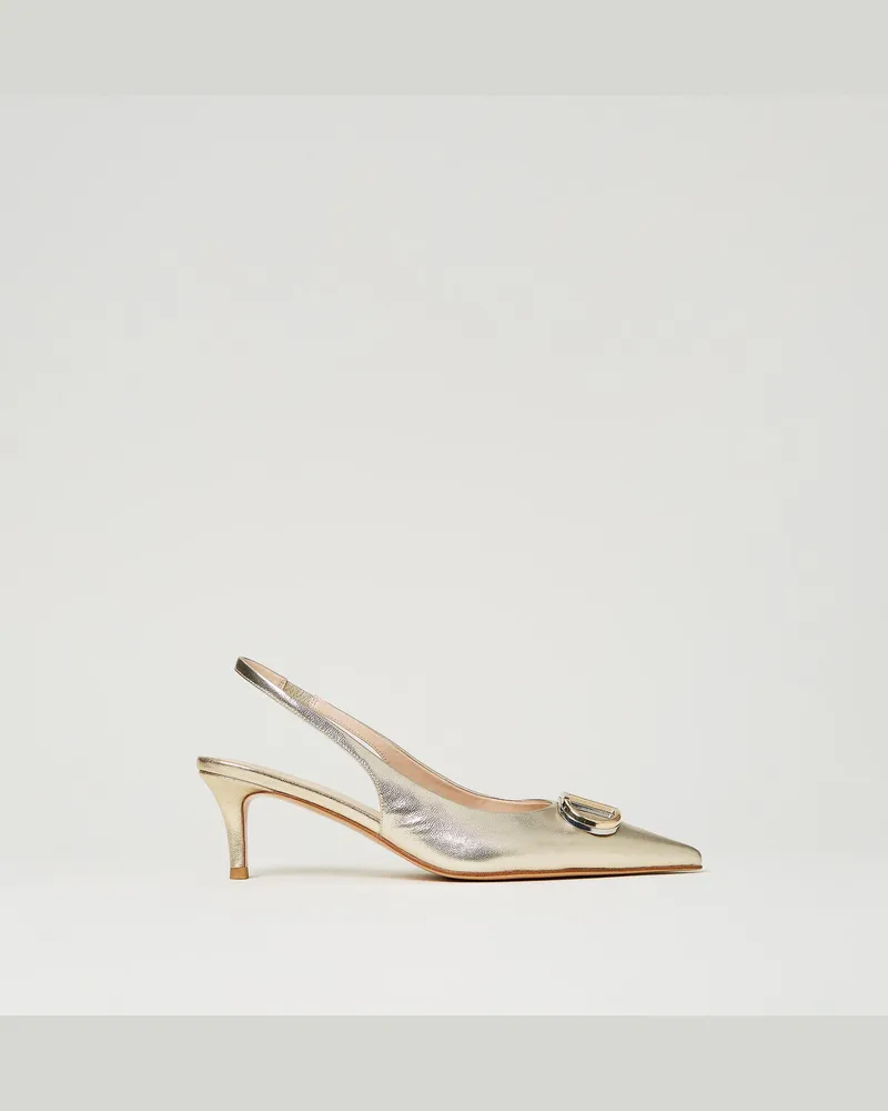 Twin-Set Schuhe - Riemchenpumps mit Oval T, Platin, Leder, Größe Platin