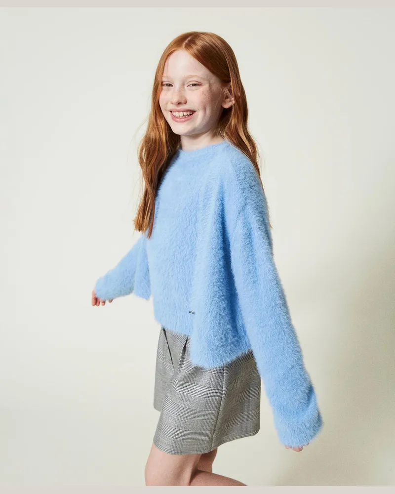 Twin-Set Pullover und Cardigan mit „Oval T"-Knopf, „Frozen Fjord"-Azur, Größe: 8A 