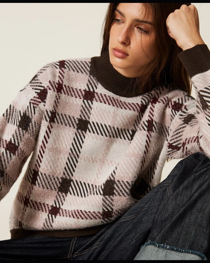 Twin-Set Jacquard-Pullover mit Karomuster, Damen, Jacquard-Karomuster Jacquard-karomuster