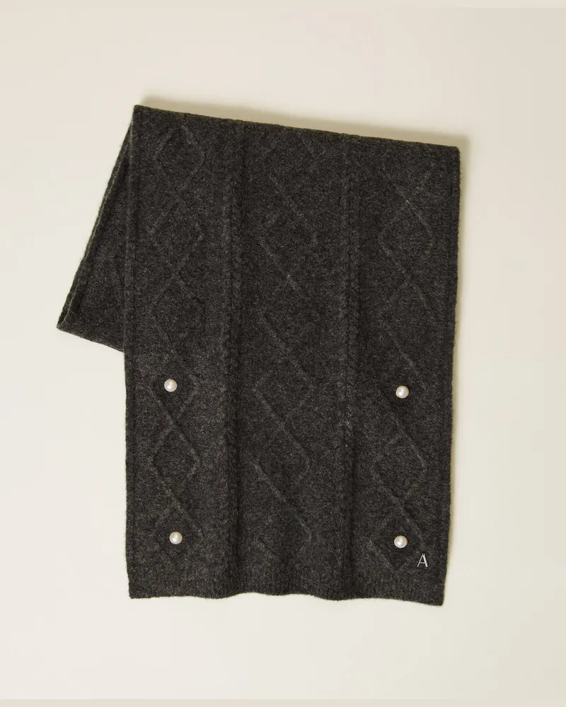 Actitude by Twinset Accessoires - Strickschal mit Perlen und Zöpfen, Durchschnittgrau-Mélange, Einheitsgröße Durchschnittgrau-mélange