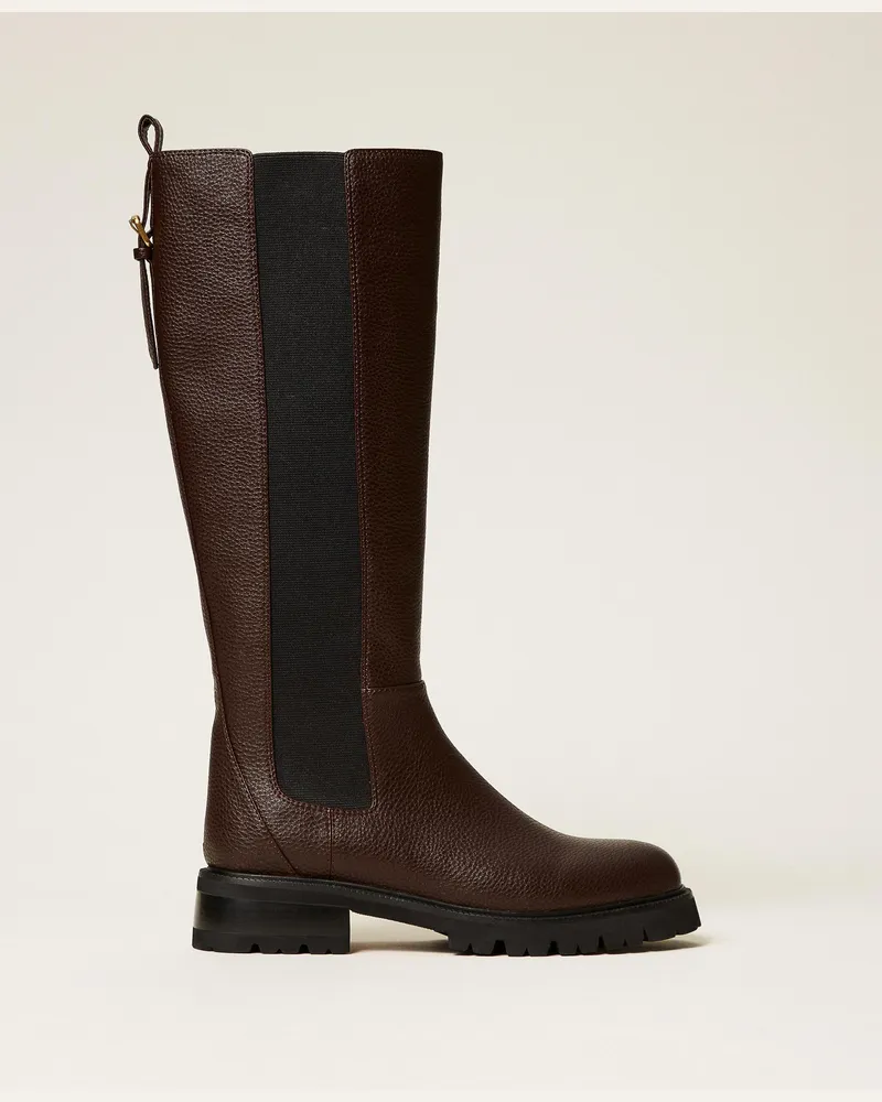 Twin-Set Biker-Boots, Damen, Kaffee Kaffee