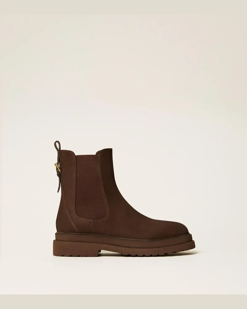 Twin-Set Chelsea-Boots aus Leder Kaffee