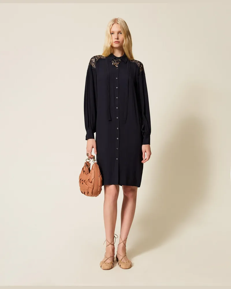 Twin-Set Midikleid aus Georgette und Spitze Nachtblau