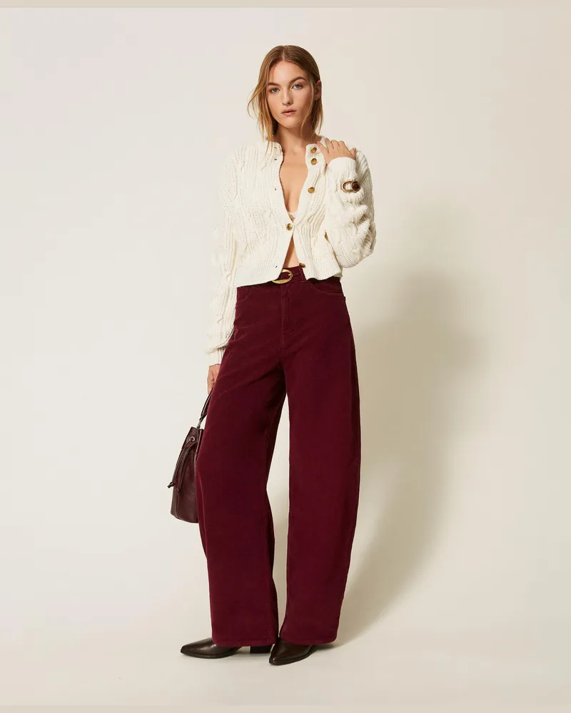 Twin-Set Ballonhose aus geripptem Samt Bordeaux