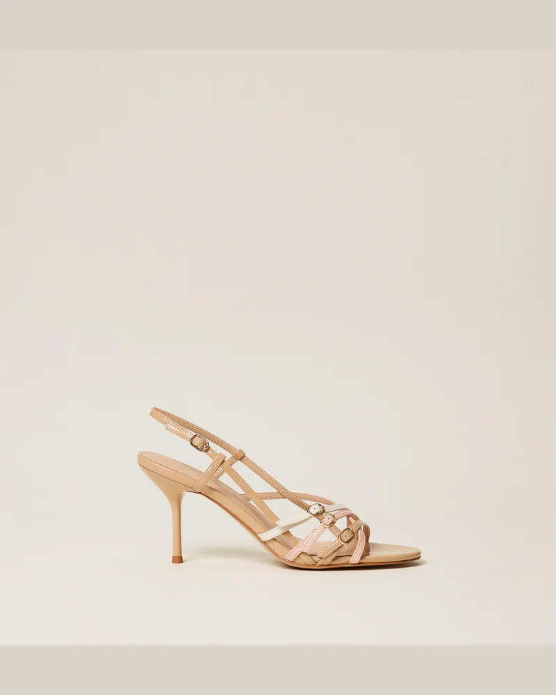 Twin-Set Schuhe - Hohe Sandale mit Riemchen, Multicolor „Candy Peach"-Rosa/Lilie/Sand, Größe Multicolor