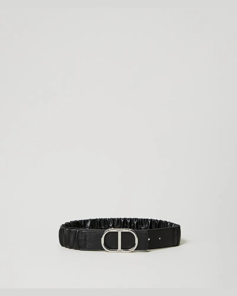 Twin-Set Accessoires - Stretchgürtel mit „Oval T"-Schnalle, Schwarz, Größe Schwarz
