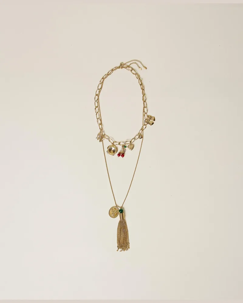 Twin-Set Accessoires - Set aus Halsketten mit Anhängern und Quaste, Old Gold, Einheitsgröße Old