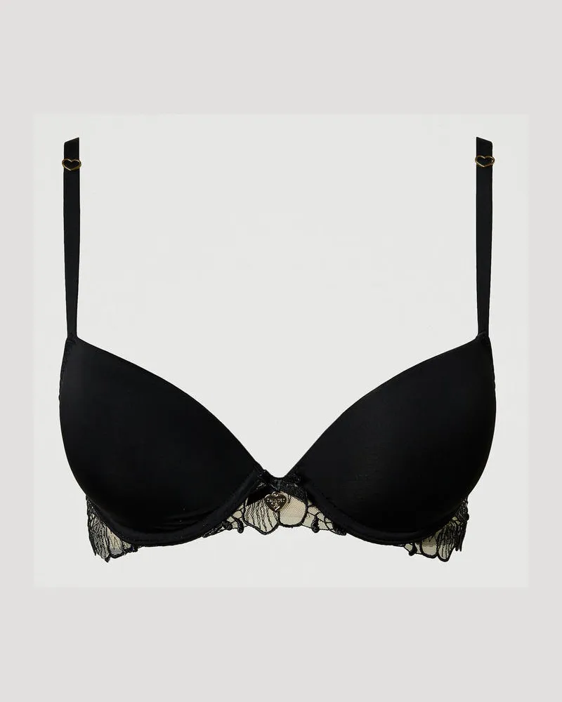 Twin-Set Unterwäsche - Push-up-BH aus besticktem Tüll und Charmeuse, Zweifarbig Wonder Beige / Schwarz, Größe: 3-D 