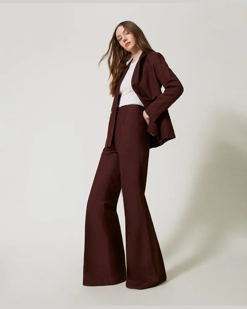 Twin-Set Hosen - Flare-Hose aus Leinenmischung, Coffee Liqueur, Größe Coffee