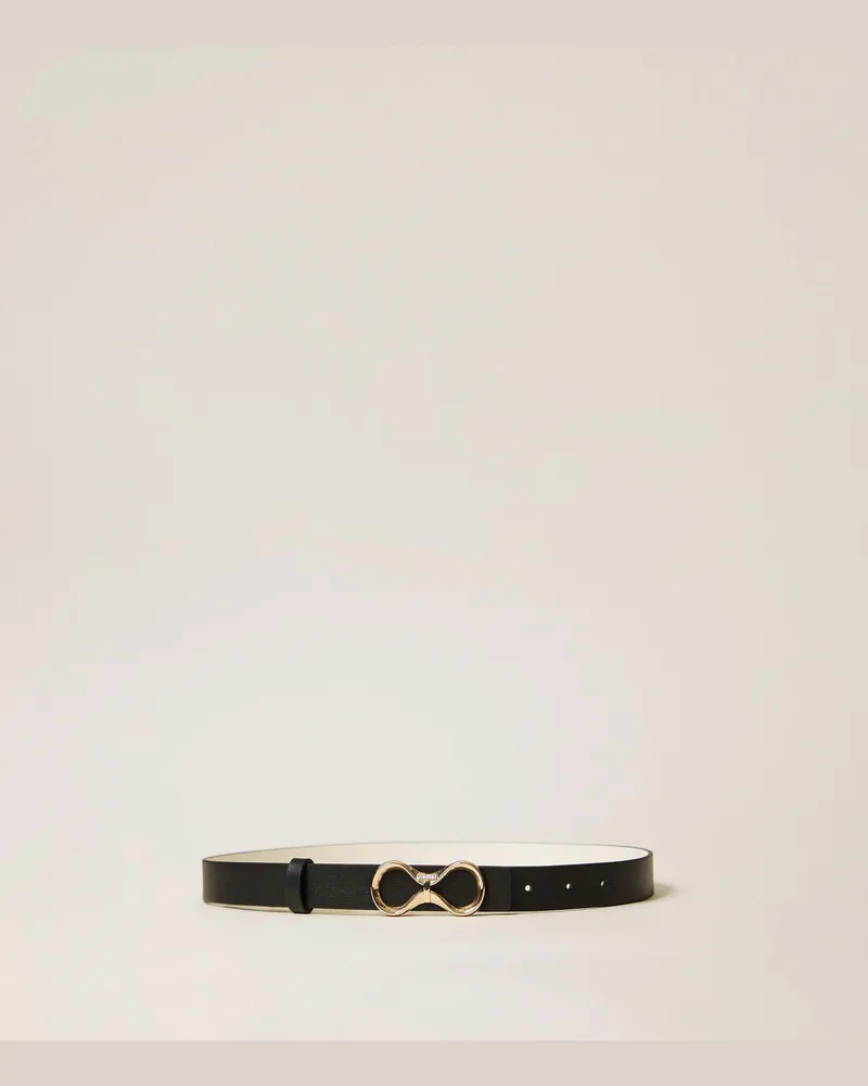 Twin-Set Accessoires - Wendegürtel aus Leder mit Logo, Zweifarbig Schwarz/"Parchment"-Beige, Größe Zweifarbig