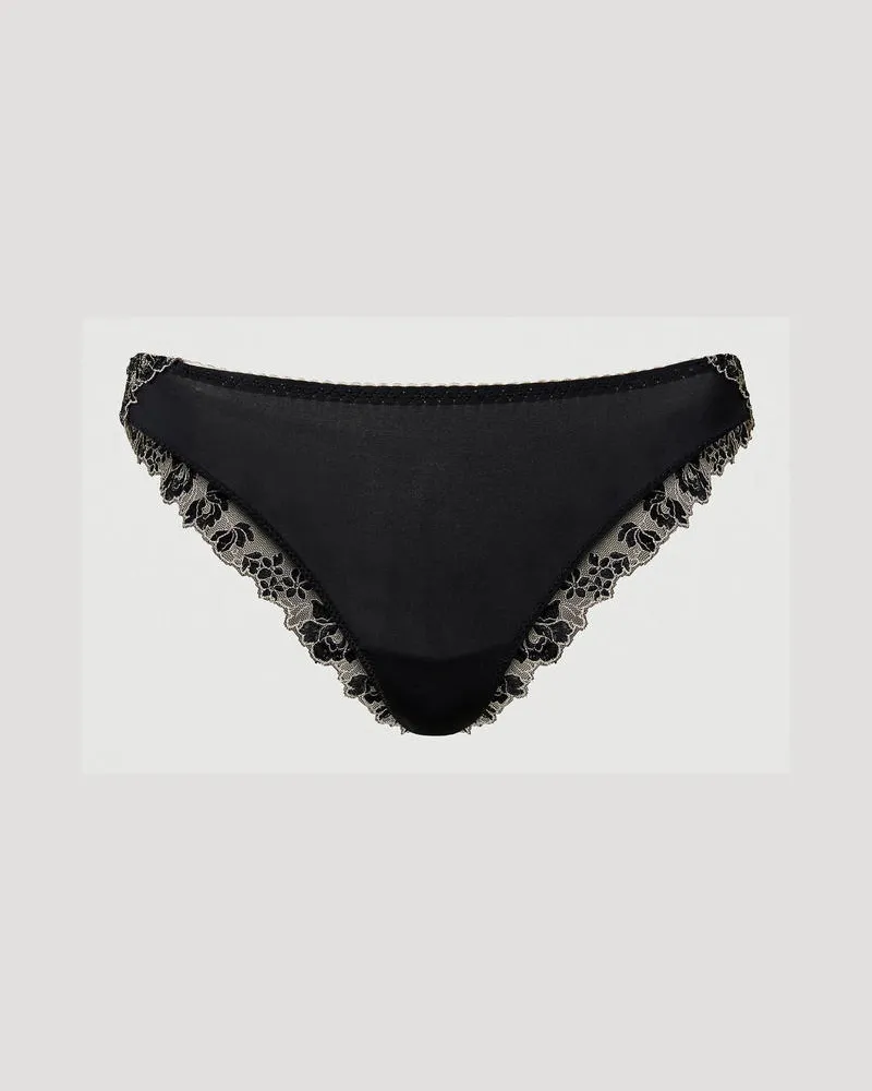 Twin-Set Unterwäsche - Brazilian-Slip aus besticktem Tüll, Zweifarbig Schwarz / Champagner, Größe: V 