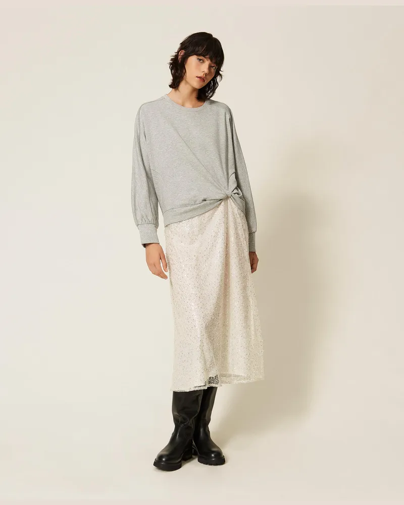 Twin-Set Maxikleid aus Sweatstoff und besticktem Tüll Zweifarbig