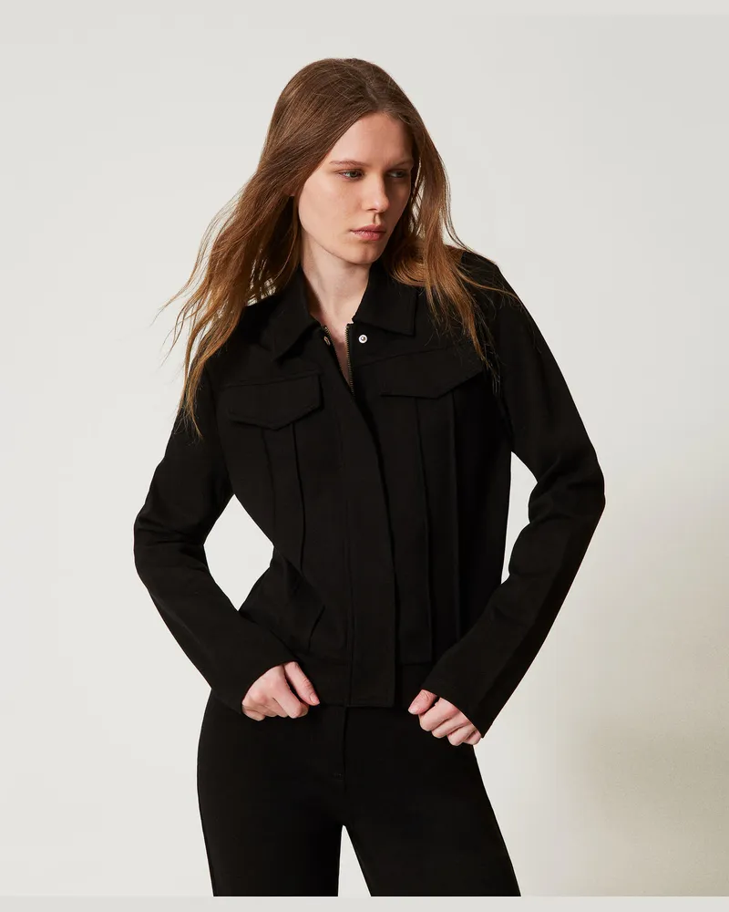 Twin-Set Jacken und Outerwear - Jacke mit Patten und Wulstnähten, Schwarz, Größe Schwarz