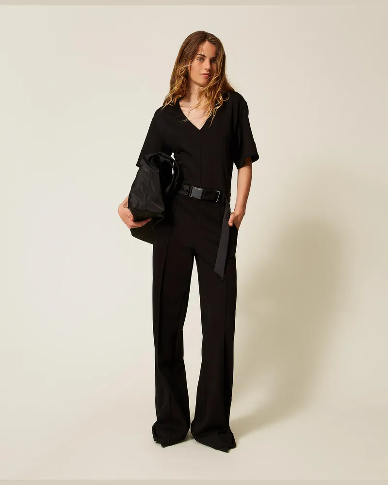 Twin-Set Kleider - Overall mit Satindetails, Schwarz, Größe Schwarz