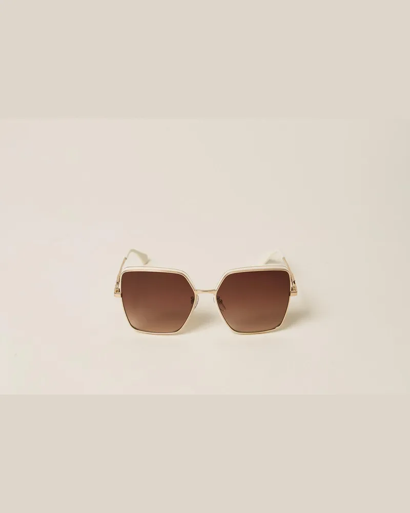 Twin-Set Accessoires - Karree-Sonnenbrille aus Metall, Shiny Gold with Ivory Rims, Einheitsgröße Shiny