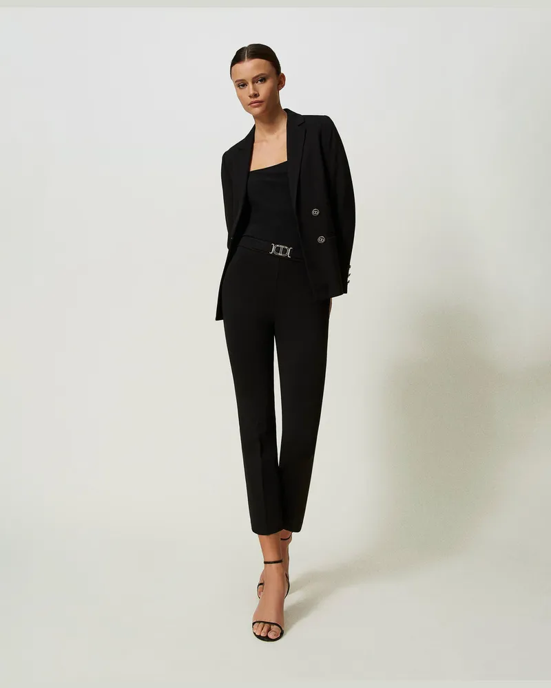 Twin-Set Hosen - Flare-Hose mit „Oval T"-Schnalle, Schwarz, Größe Schwarz