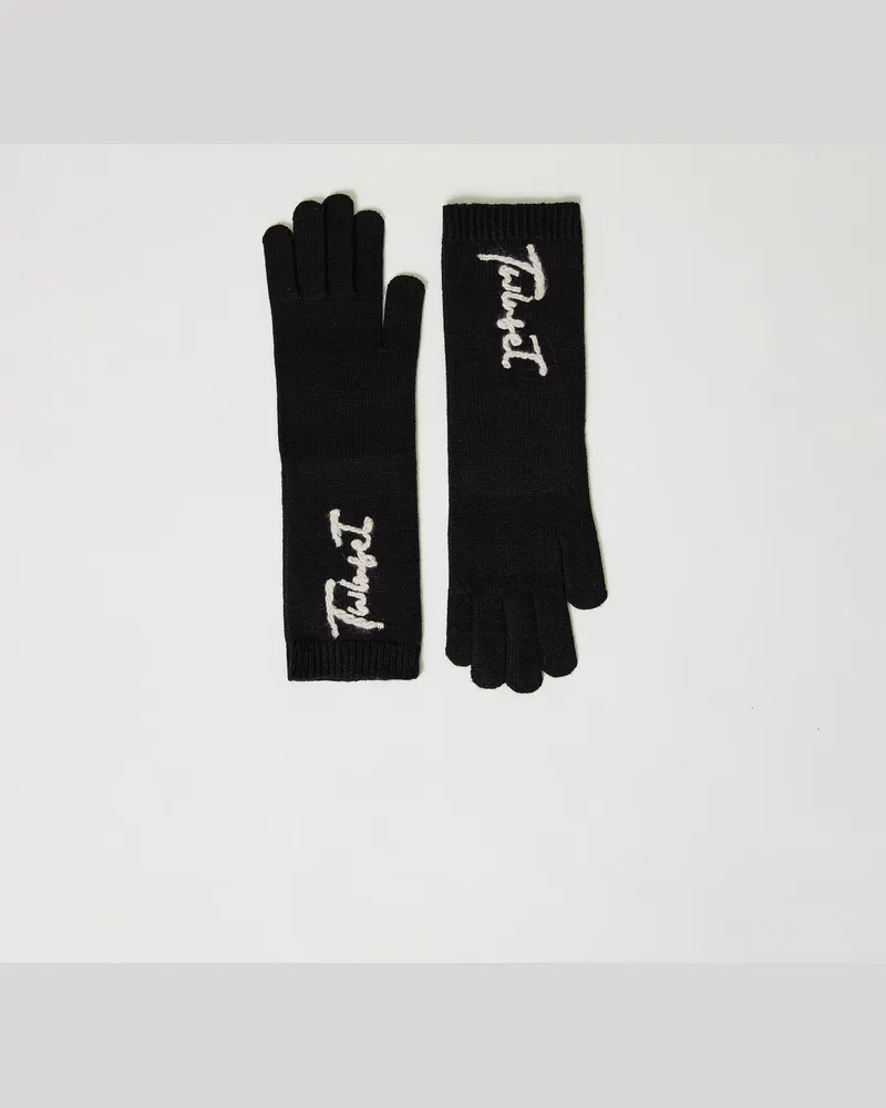 Twin-Set Accessoires - Strickhandschuhe mit Sticklogo, Schwarz, Einheitsgröße Schwarz