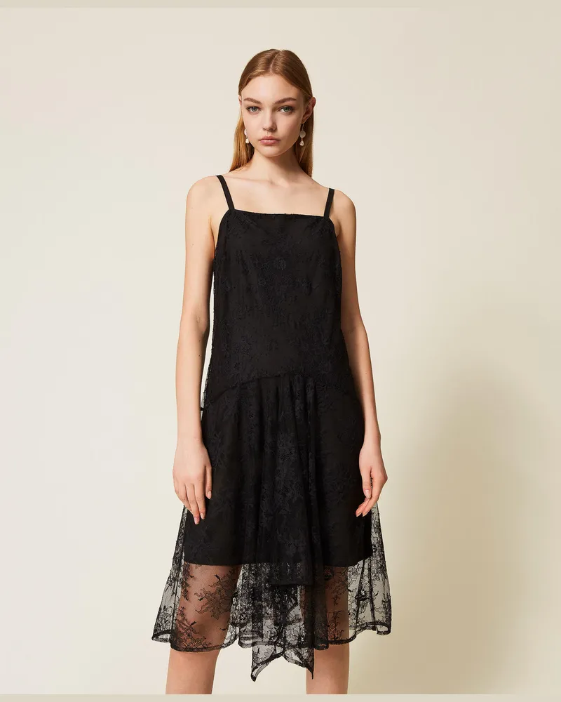 Twin-Set Kleider - Midi-Kleid aus Spitze, Schwarz, Größe Schwarz