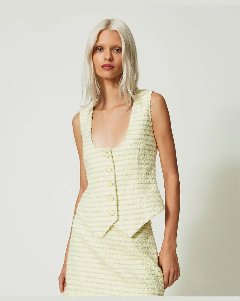 Actitude by Twinset Tops - Taillierte Boucléweste, Hopsack Limettengelb, Größe: M 