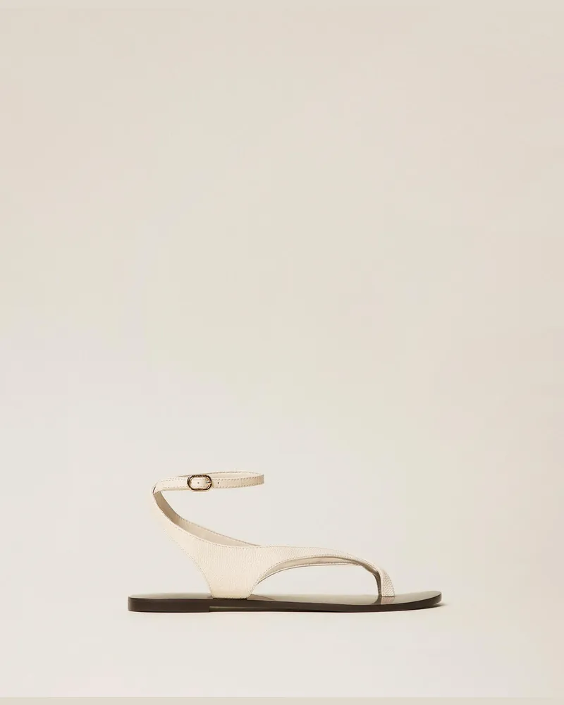 Twin-Set Schuhe - Flache Zehentrennersandale aus Leder, Print Tejus Perlmutt, Größe Print