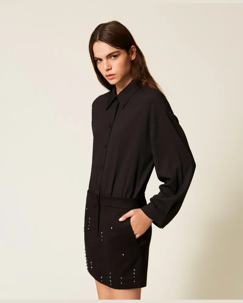 Actitude by Twinset Kleider - Kurzes Kleid mit Handstickerei, Schwarz, Größe Schwarz