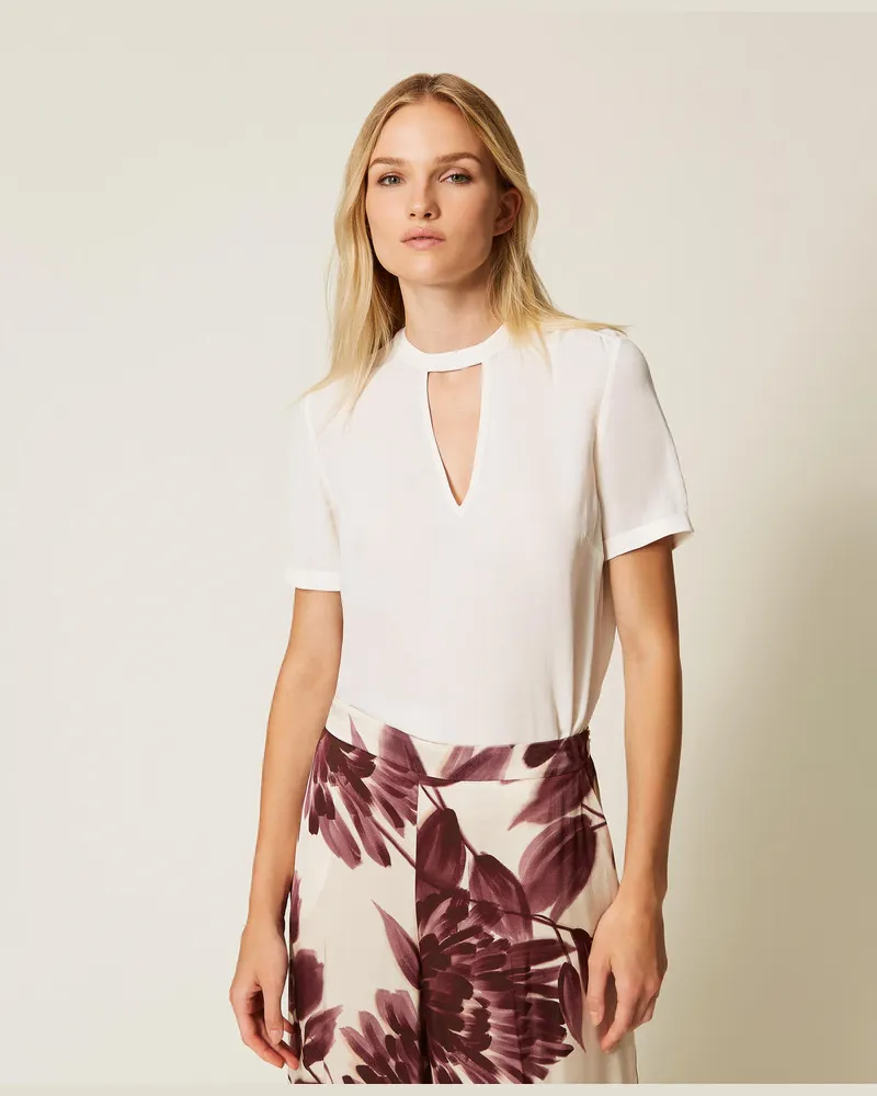 Twin-Set Blusen - Bluse aus Crêpe de Chine mit Cut-out, Lilie, Größe Lilie