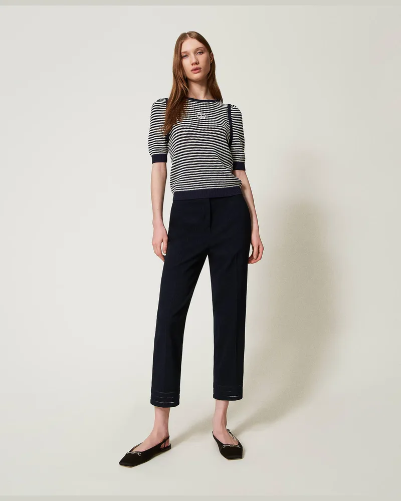 Twin-Set Hosen - Gerade Hose mit Stickereien, Blue Night, Größe Blue