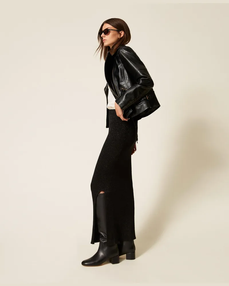 Twin-Set Röcke - Midi-Strickrock mit Lurex, Black Lurex, Größe Black