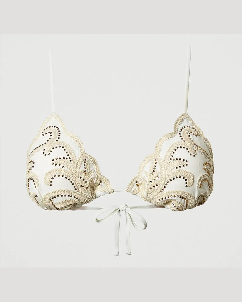 Twin-Set Bademode - Triangel-Bikinitop mit Stickerei und Strass, Perlmutt, Größe Perlmutt