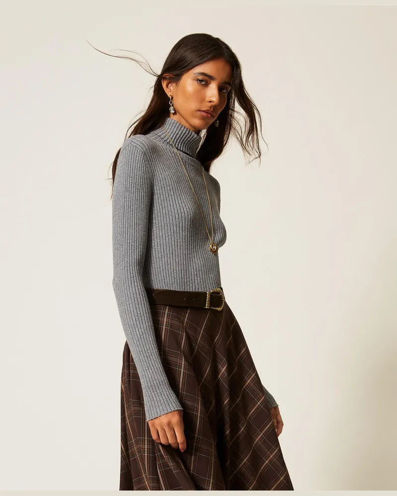 Actitude by Twinset Figurbetonter Rollkragenpullover Mittelgrau-melange