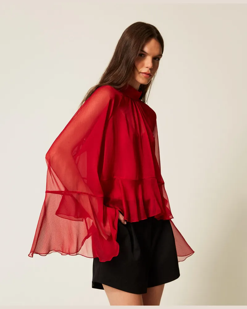 Actitude by Twinset Blusen - Bluse aus Voile mit Volant, Kirsch Rot, Größe Kirsch