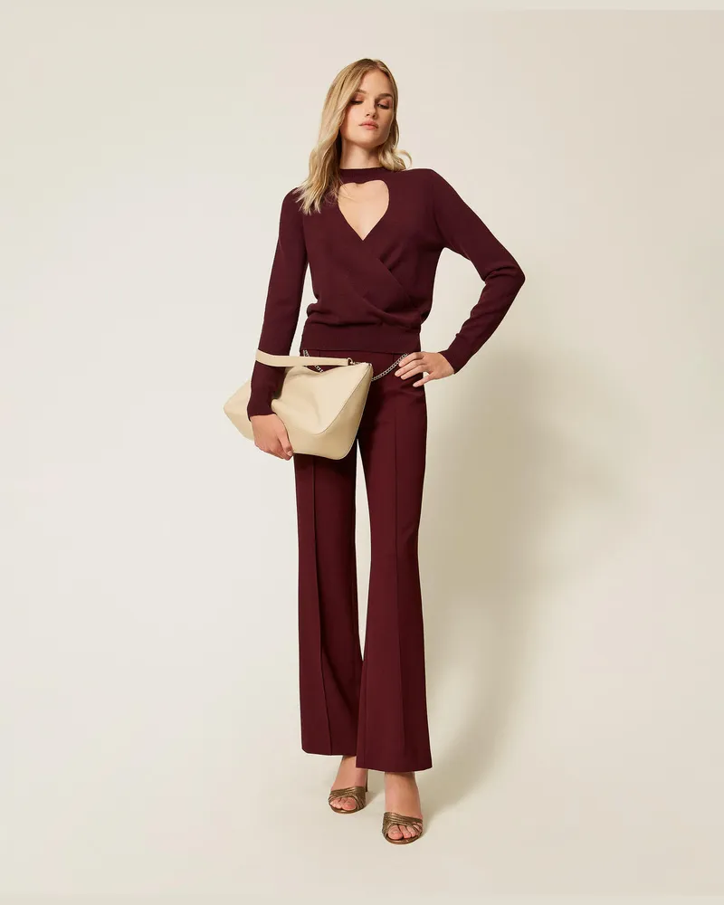 Twin-Set Pullover mit Cut-outs und Überkreuzung, "Winetasting"-Violett, Größe: XL 