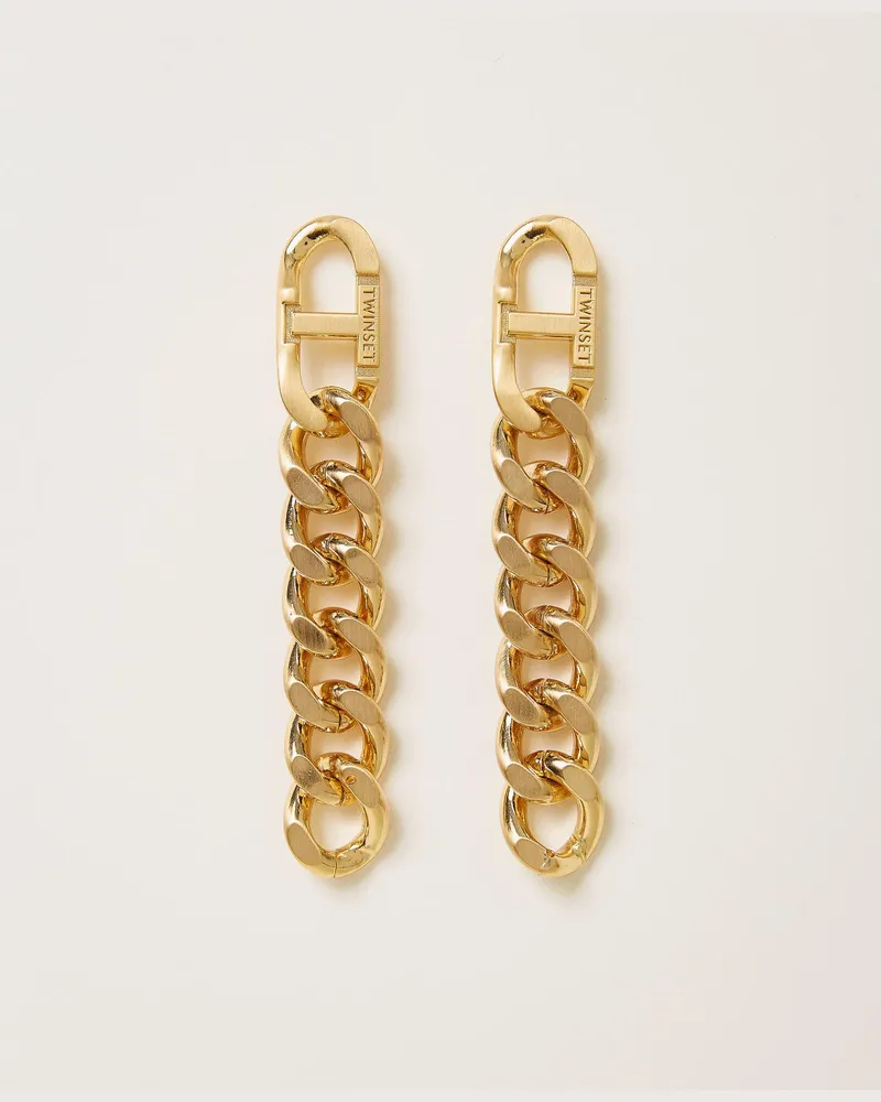 Twin-Set Accessoires - „Oval T"-Ohrringe mit Kettengliedern, Brushed Gold, Einheitsgröße Brushed