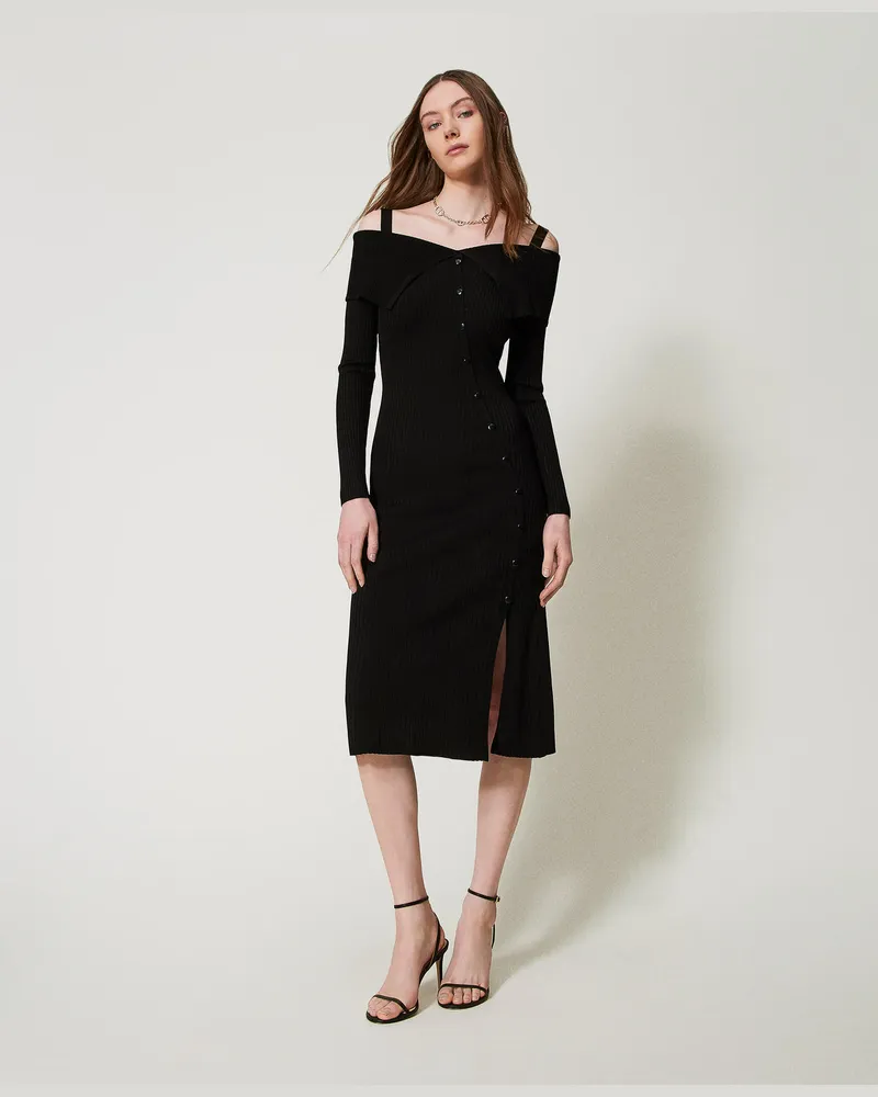 Twin-Set Kleider - Langes Off-Shoulder-Kleid, Schwarz, Größe Schwarz