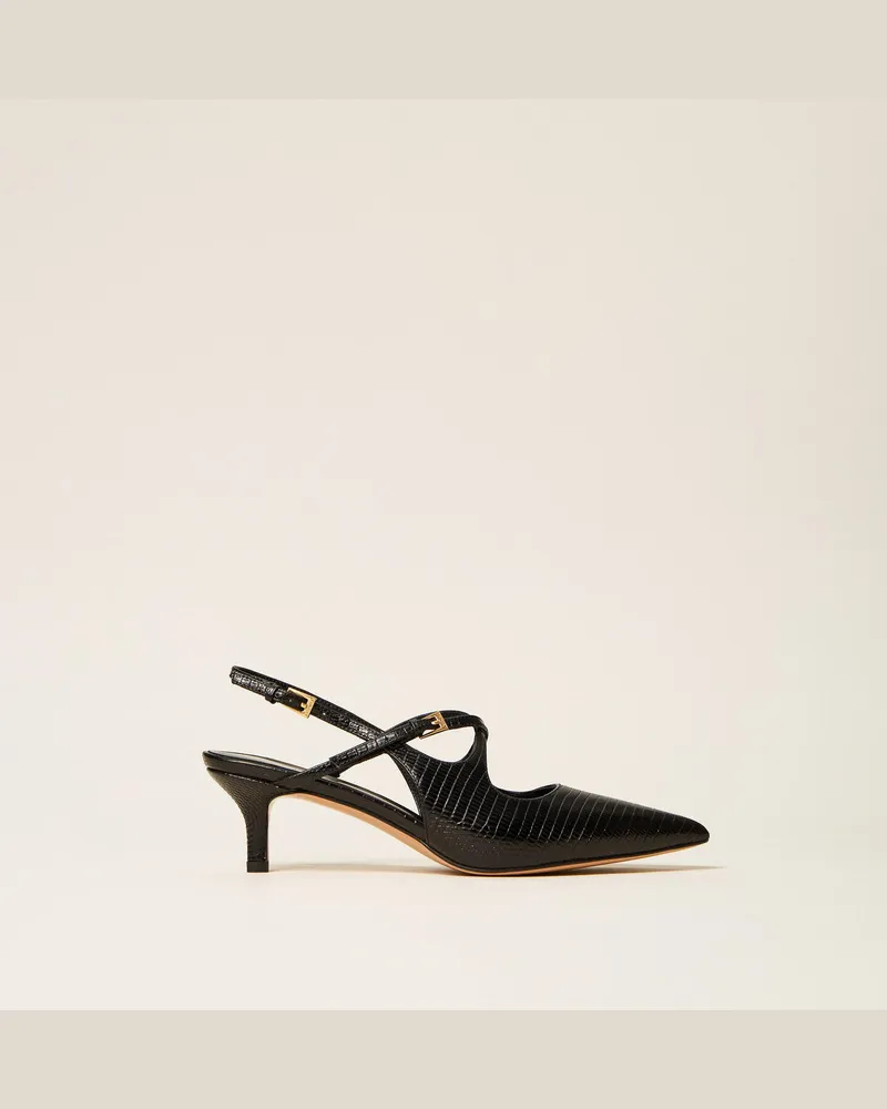 Twin-Set Slingback-Pumps aus Leder mit Riemchen Karung-print