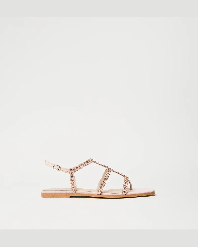 Twin-Set Schuhe - Flache Sandale mit Alloverstrass, "Candy Peach"Rosa, Größe Candy