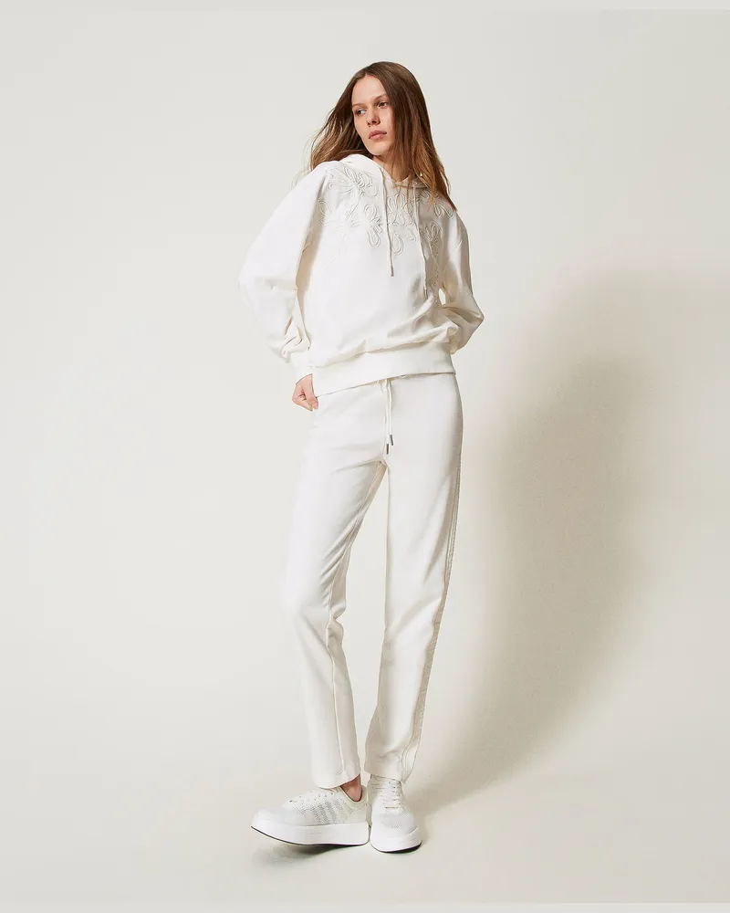Twin-Set Hosen - Zigarettenhose mit Stickerei, White Cloud, Baumwolle, Größe White